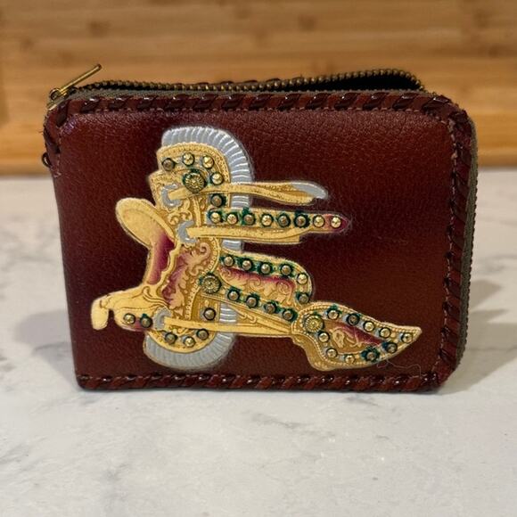 Vintage Zippered Wallet with Studded Saddle Design unisex western NFR horse - Picture 3 of 7